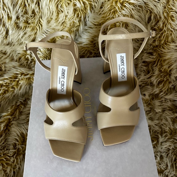 Jimmy Choo Ellison 85 desert Nappa Leather Sandals sz 38 - Picture 1 of 12